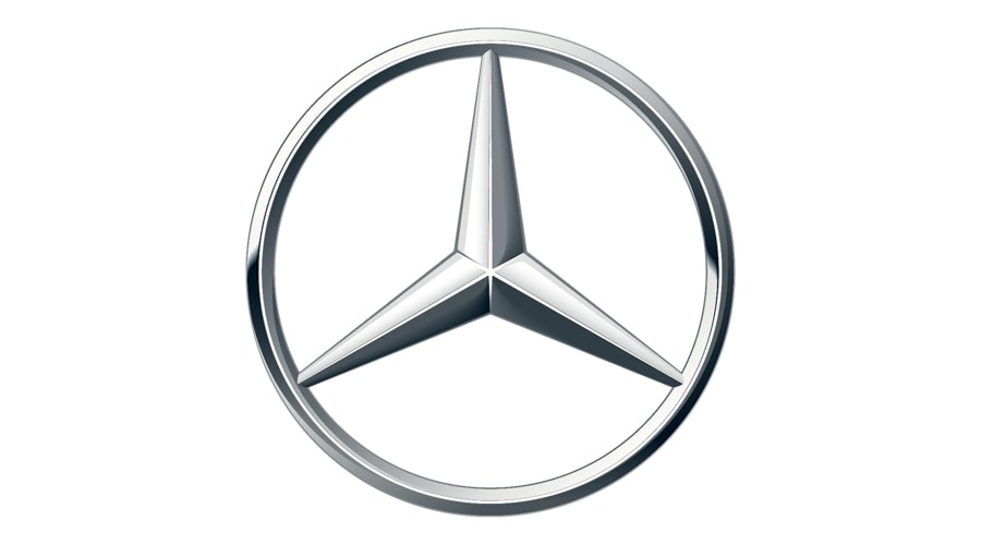 Le logo de Mercedes sur fond blanc